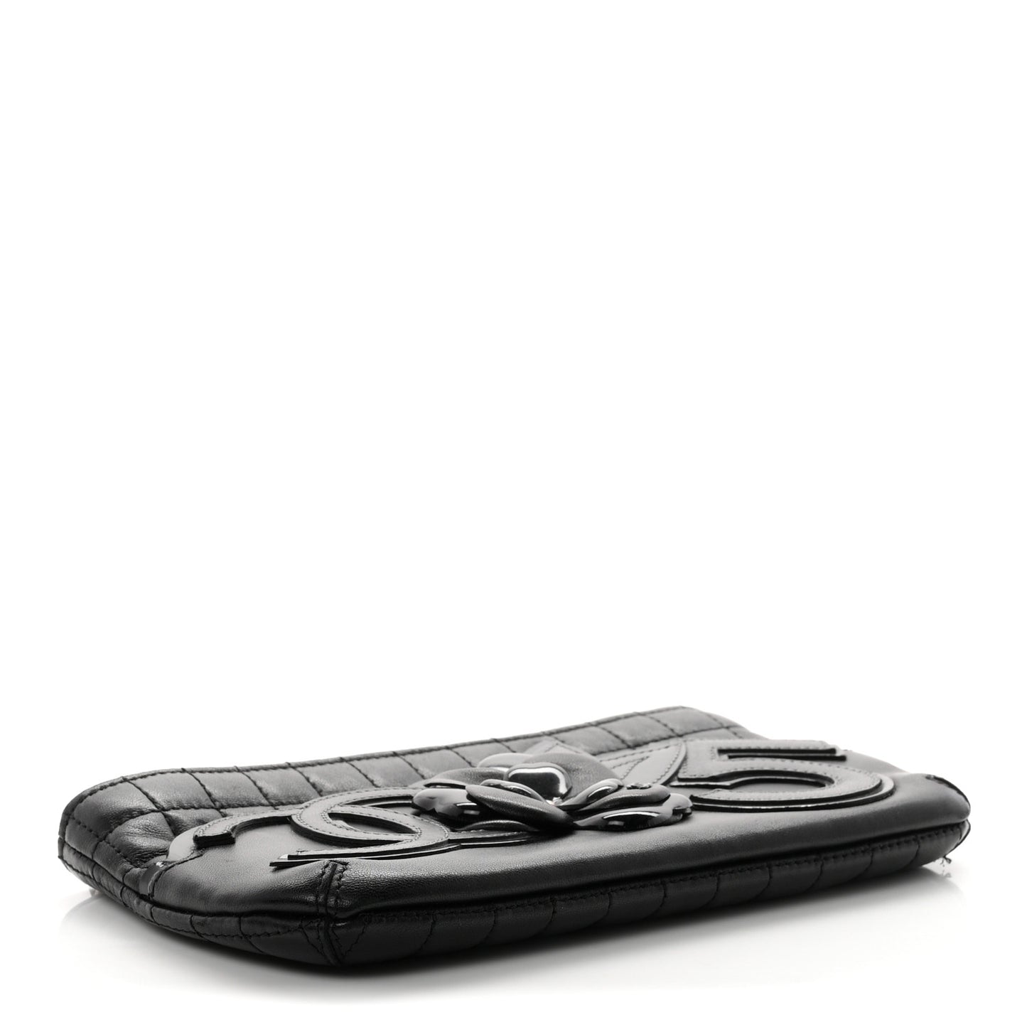Lambskin Camellia No. 5 Chain Pouch Black