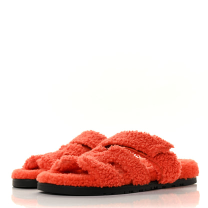 Hermes Woolskin Womens Chypre Sandals 38 Orange 3 of 8