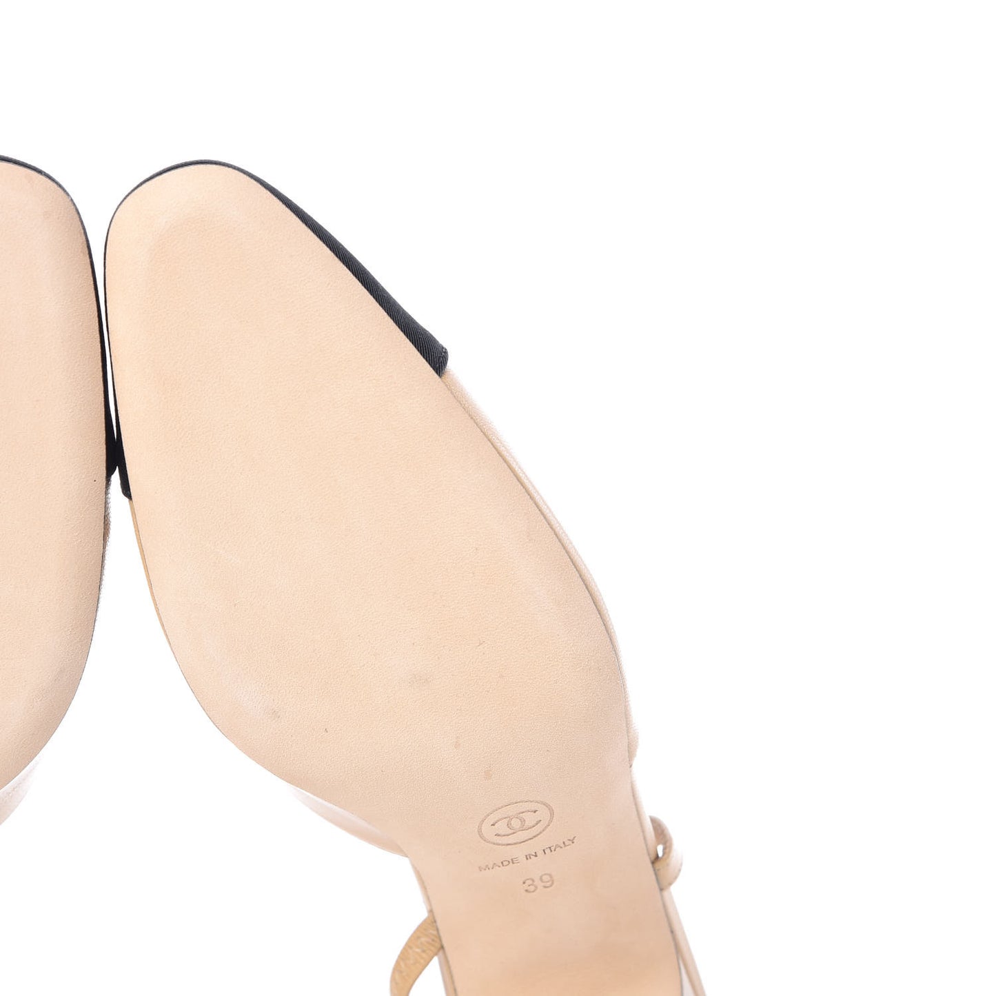 Goatskin Grosgrain Cap Toe CC Slingback Pumps 39 Beige Black