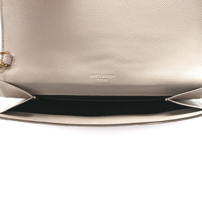 Saint Laurent Grain De Poudre Matelasse Chevron Monogram Envelope Clutch Dark Beige 5 of 11