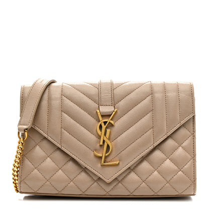 Saint Laurent Grain De Poudre Textured Mixed Matelasse Triquilt Small Monogram Satchel Dark Beige 1 of 13