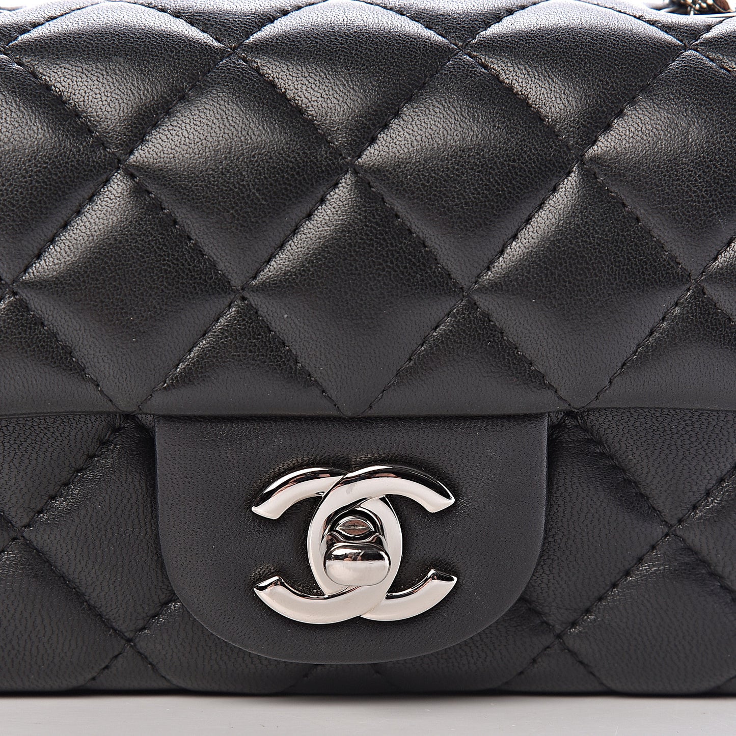 Lambskin Quilted Extra Mini Rectangular Flap Black