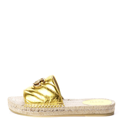 Gucci Metallic Nappa Matelasse GG Marmont Espadrille Slide Sandals 37.5 Oro 1 of 11