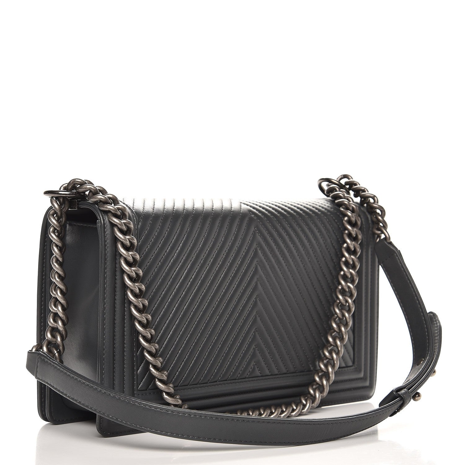 Chanel Calfskin Chevron New Medium Boy Flap Dark Grey 4 of 9