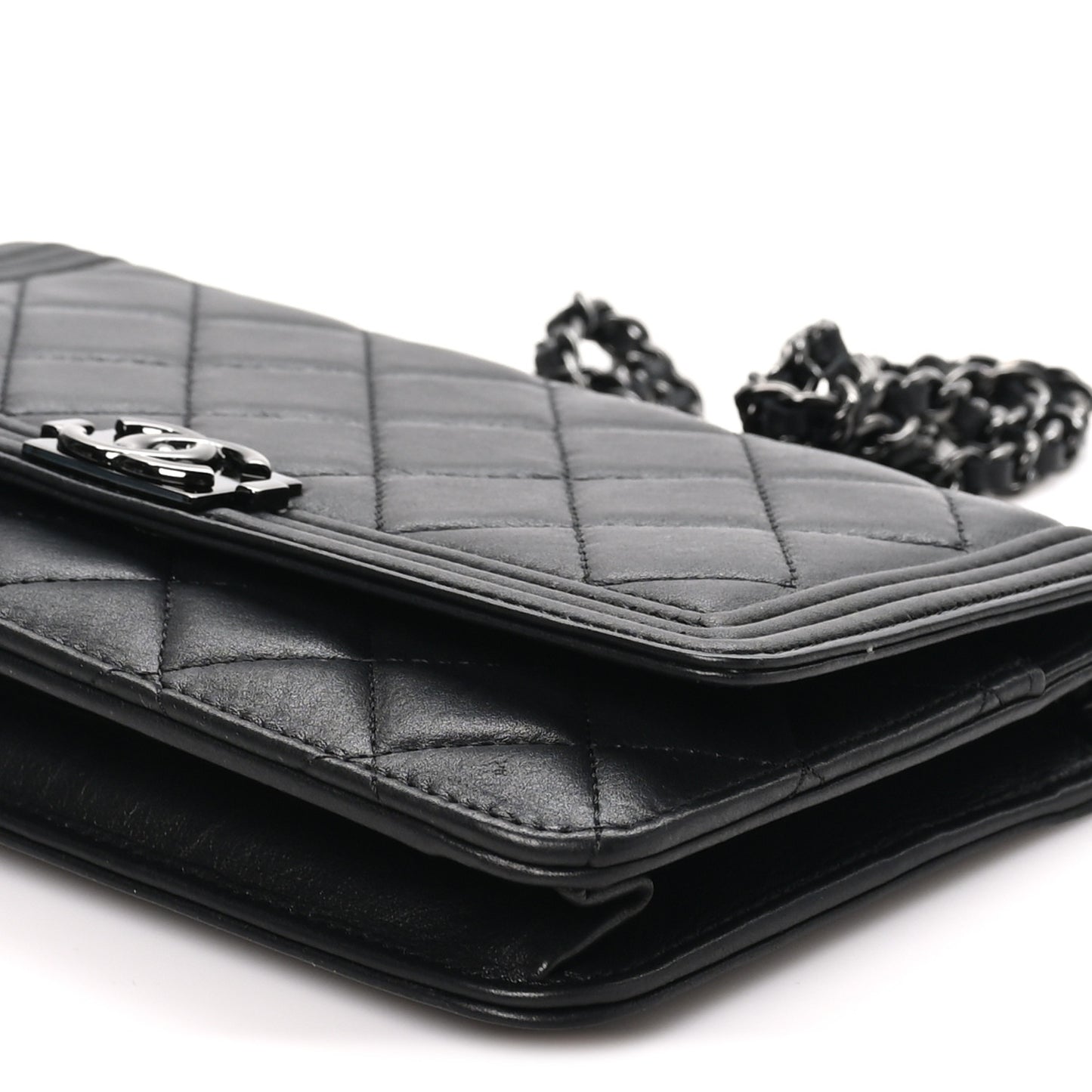 Lambskin Quilted Boy Wallet On Chain WOC So Black