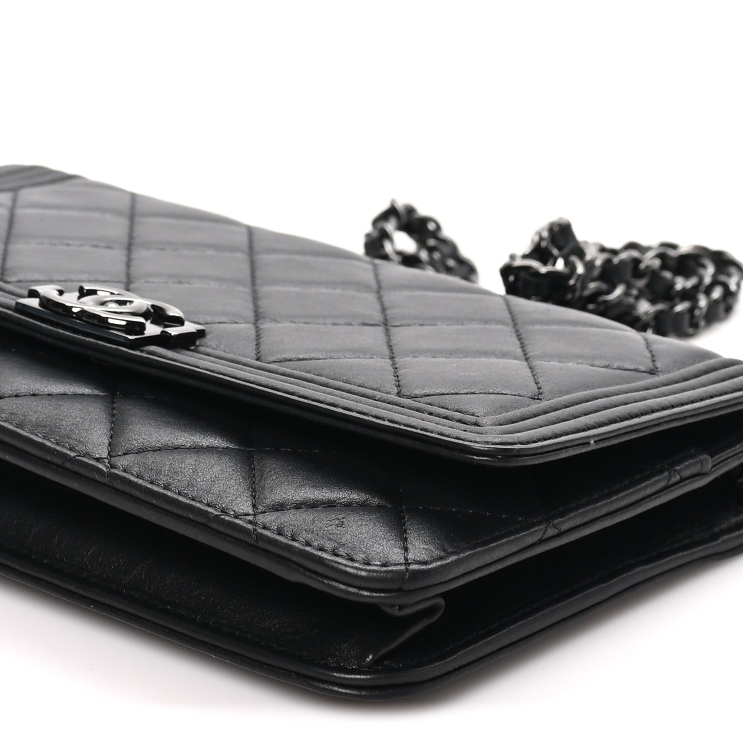 Chanel Lambskin Quilted Boy Wallet On Chain WOC So Black 10 of 10