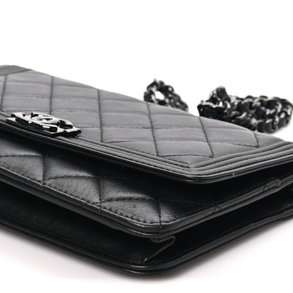 Chanel Lambskin Quilted Boy Wallet On Chain WOC So Black 10 of 10