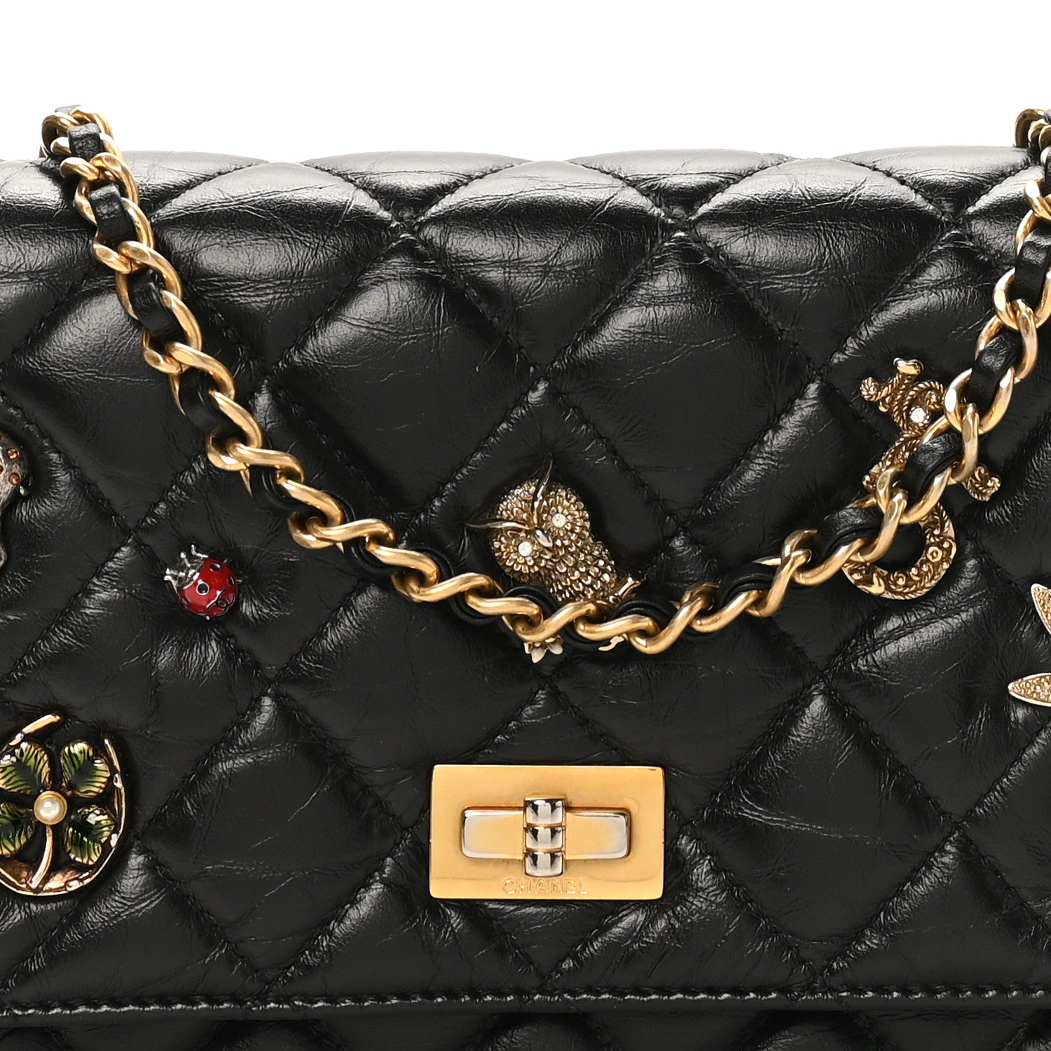 Chanel Aged Calfskin Lucky Charms 2.55 Reissue Wallet on Chain WOC Black 9 of 11