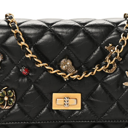 Chanel Aged Calfskin Lucky Charms 2.55 Reissue Wallet on Chain WOC Black 9 of 11