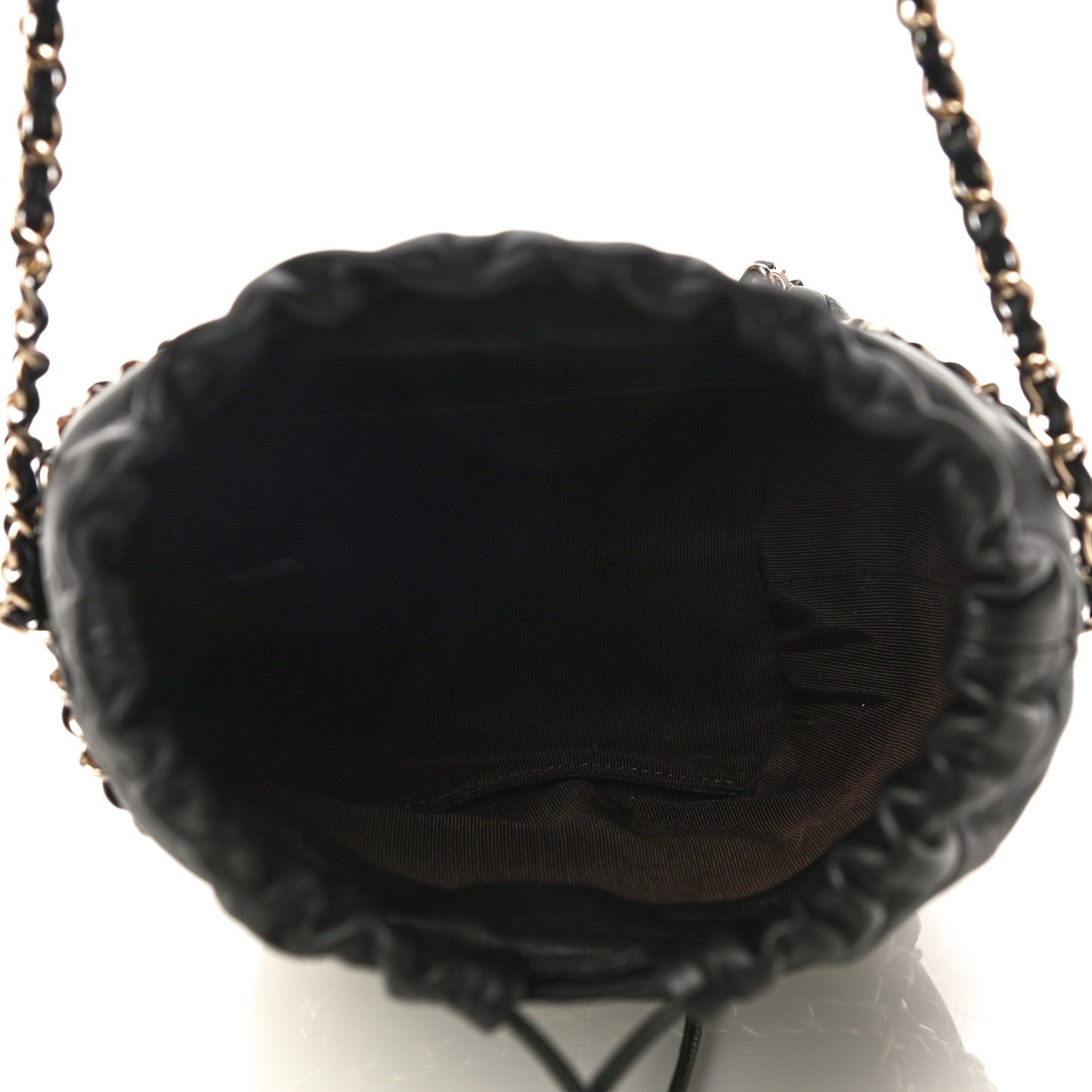 Lambskin Bucket Chain Drawstring Bag Black