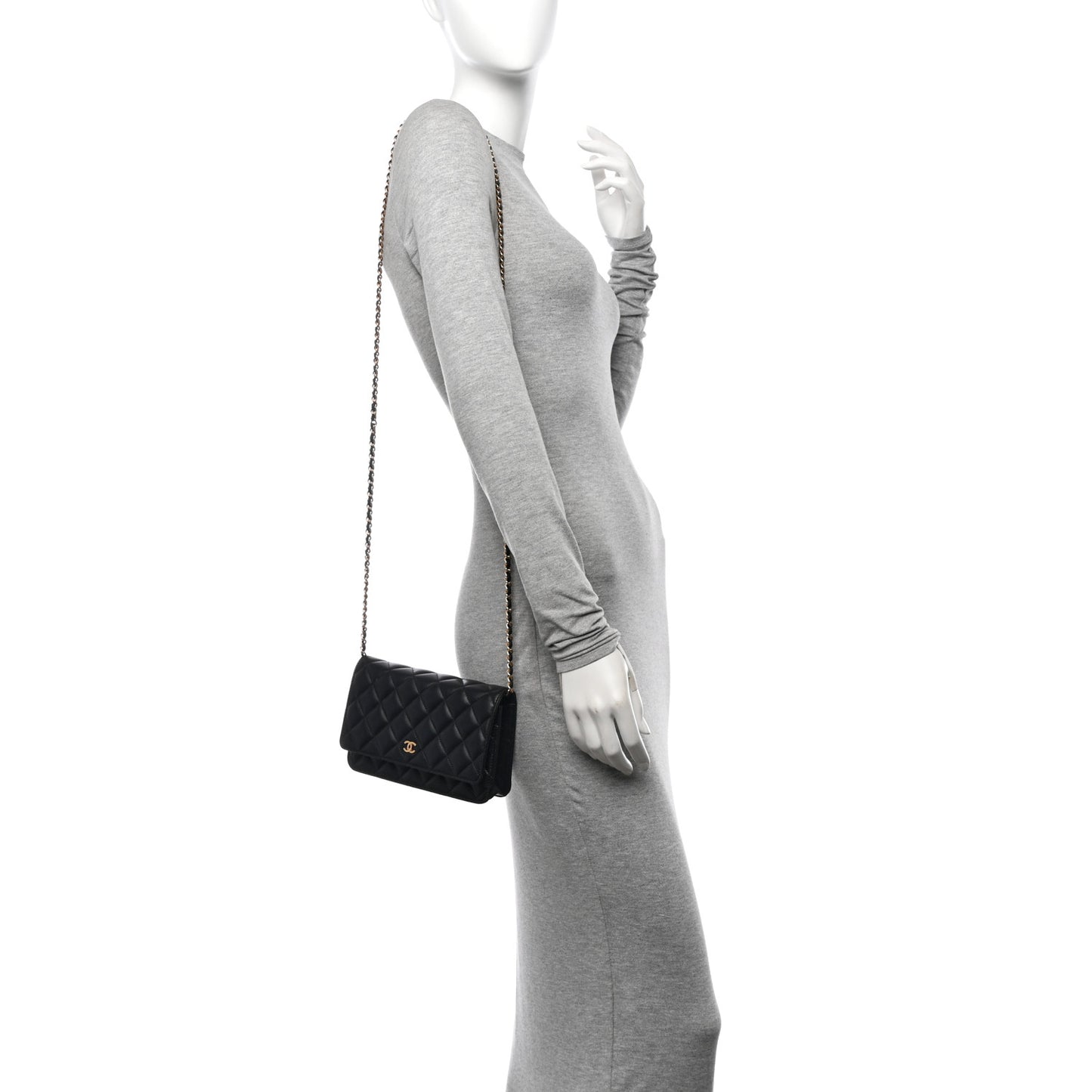 Lambskin Quilted Wallet On Chain WOC Black