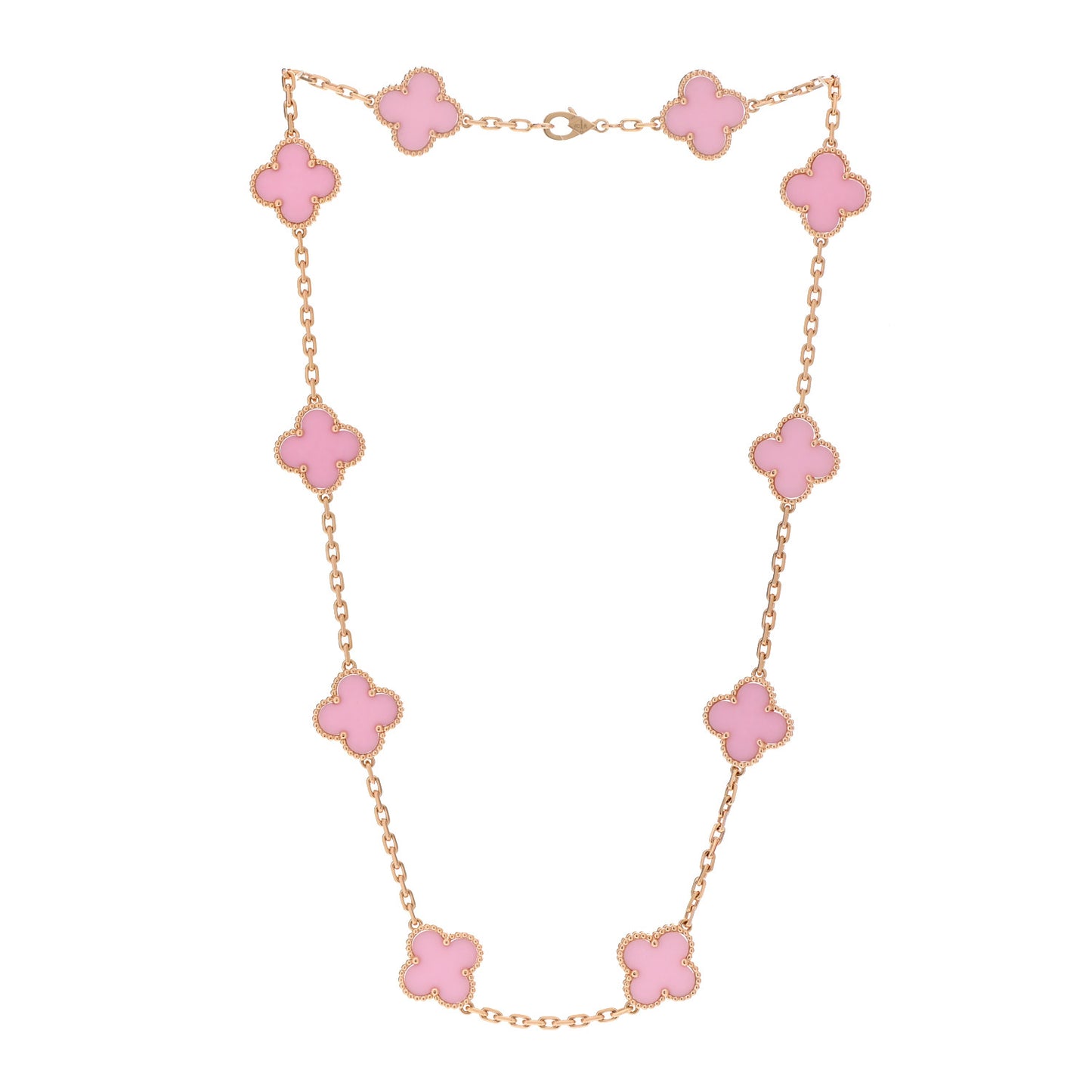 18K Rose Gold Pink Porcelain 10 Motifs Vintage Alhambra Necklace