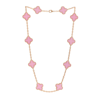 Van Cleef & Arpels 18K Rose Gold Pink Porcelain 10 Motifs Vintage Alhambra Necklace 3 of 7