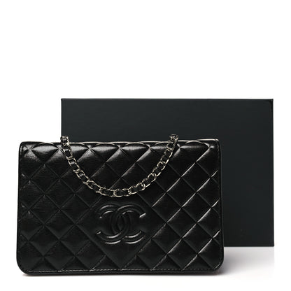 Chanel Goatskin Quilted Diamond CC Wallet On Chain WOC Black 12 of 12