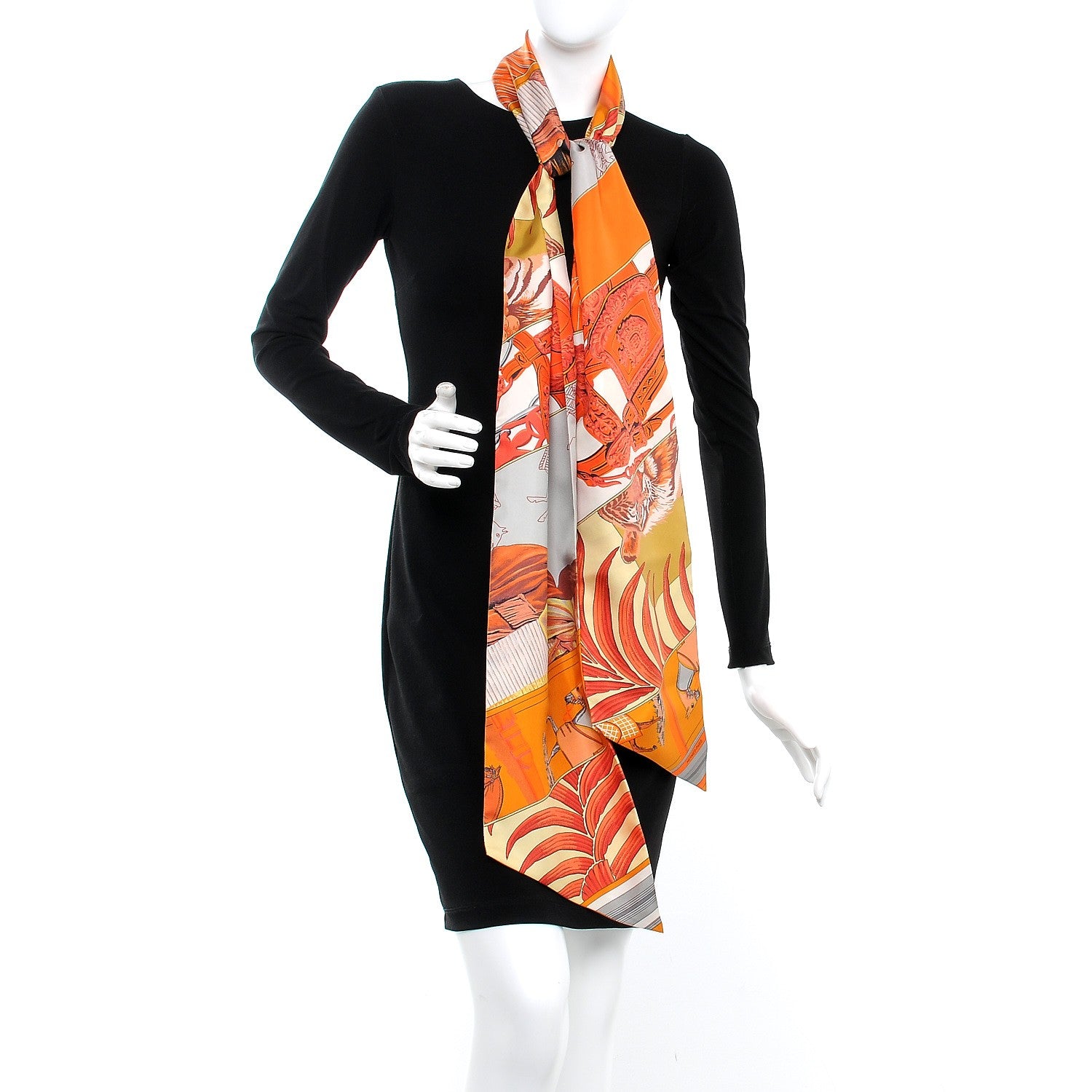 Hermes Silk Carre En Carres Maxi Twilly Orange Gris Vieil Or 2 of 5