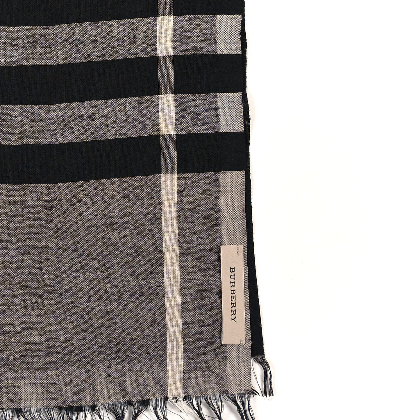 Wool Silk Gauze Giant Check Lightweight Scarf Grey