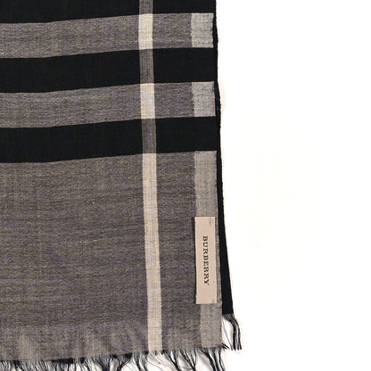 Burberry Wool Silk Gauze Giant Check Lightweight Scarf Grey 3 of 3
