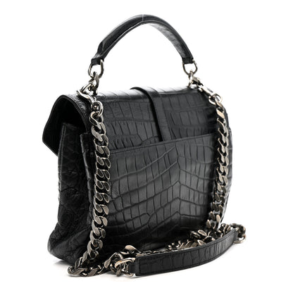 Saint Laurent Calfskin Crocodile Embossed Medium College Monogram Satchel Black 3 of 11