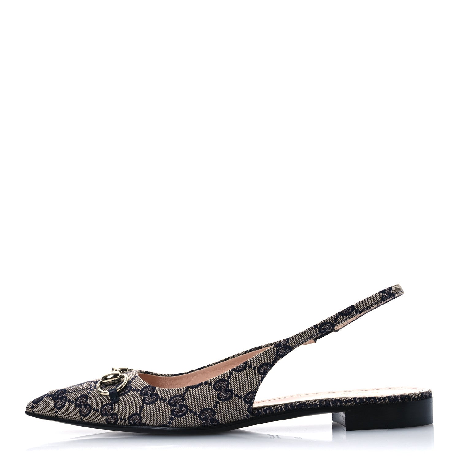 Gucci Monogram Horsebit Womens Slingback Ballet Flat 39 Beige Blue 1 of 10