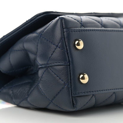 Chanel Goatskin Quilted Extra Mini Rainbow Coco Handle Flap Navy Blue 9 of 12