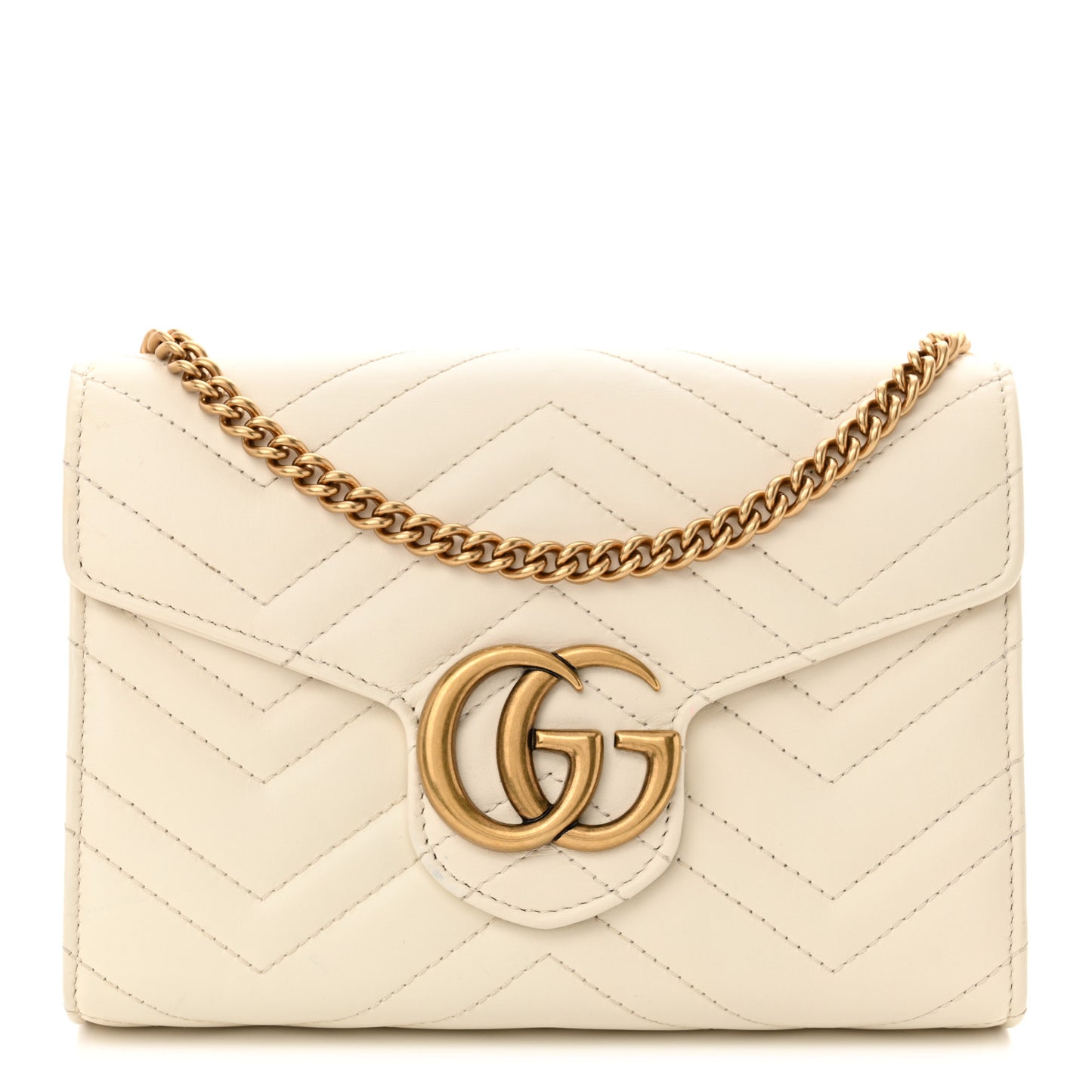 Calfskin Matelasse GG Marmont Chain Wallet Mystic White
