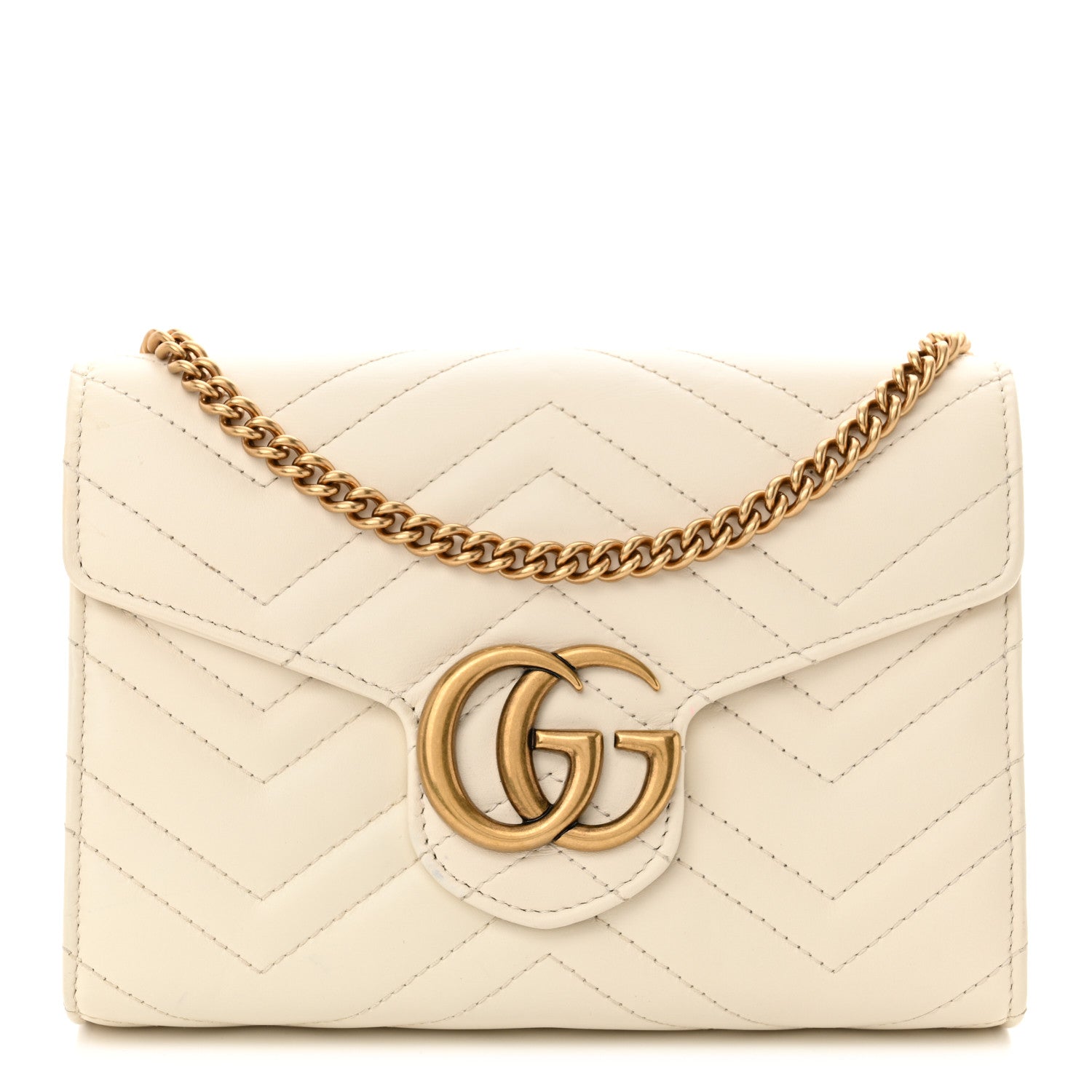 Gucci Calfskin Matelasse GG Marmont Chain Wallet Mystic White 1 of 10