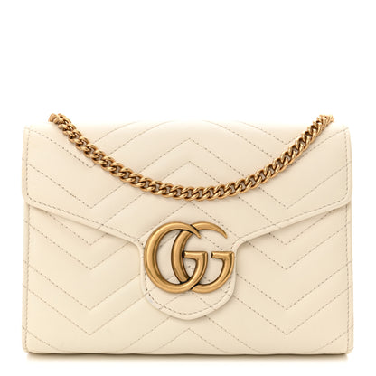 Gucci Calfskin Matelasse GG Marmont Chain Wallet Mystic White 1 of 10