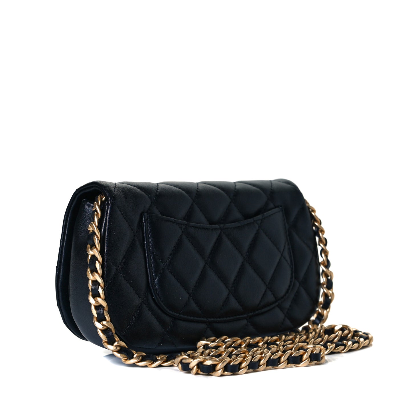 Calfskin Quilted Coco Mail Clutch With Chain Black