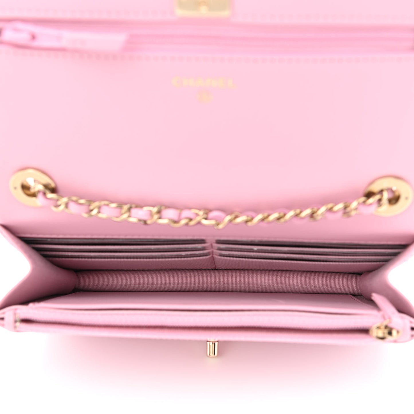 Lambskin Quilted Trendy CC Wallet On Chain WOC Pink