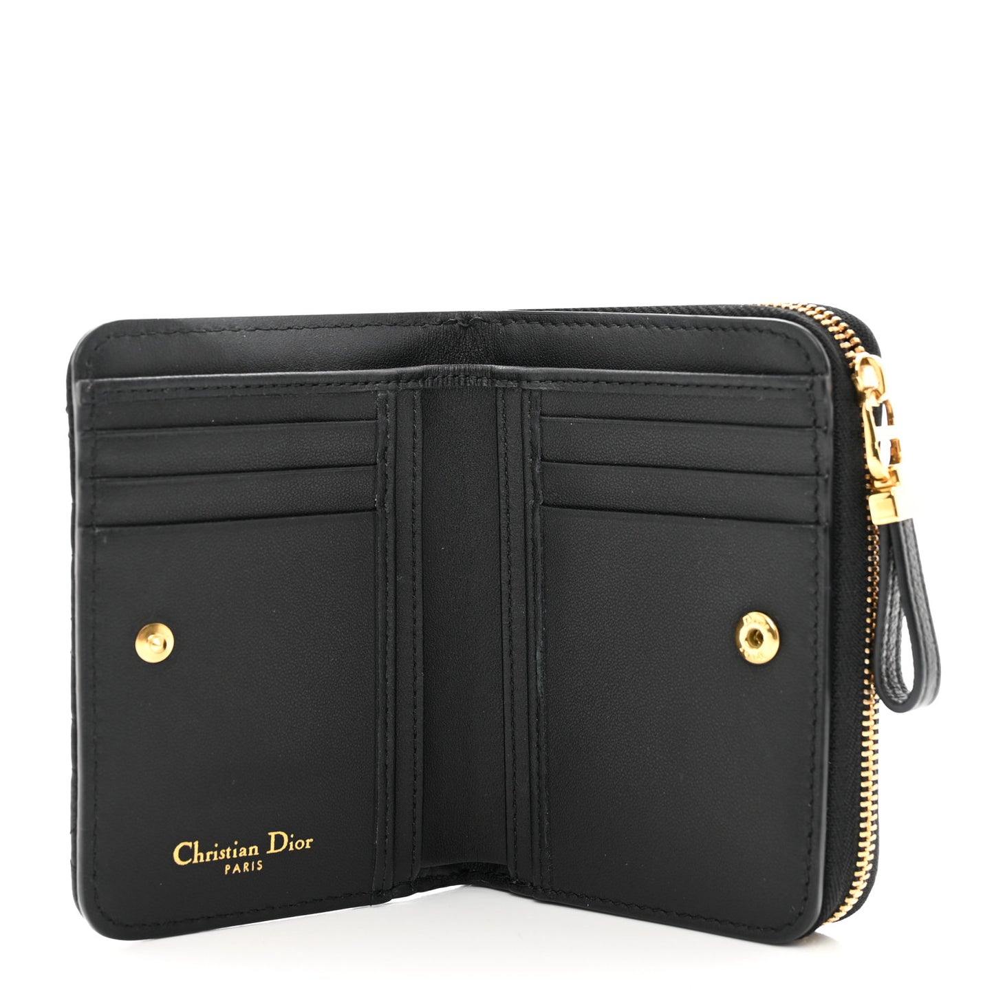 Grained Calfskin Supple Cannage Caro Compact Zip Card Wallet Black
