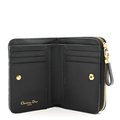 Christian Dior Grained Calfskin Supple Cannage Caro Compact Zip Card Wallet Black 5 of 7