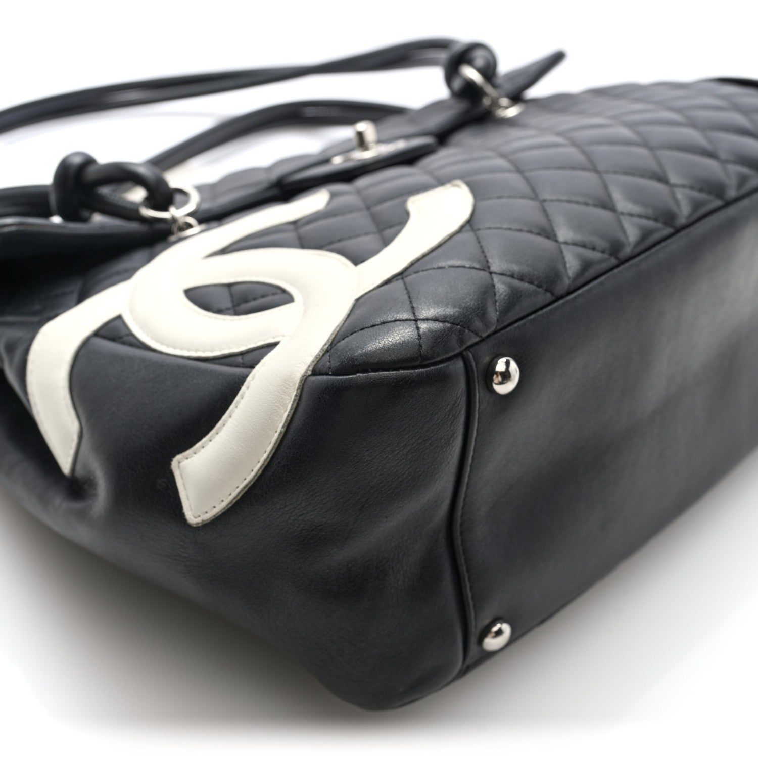 Chanel Calfskin Quilted Large Cambon Flap Black White 9 of 10