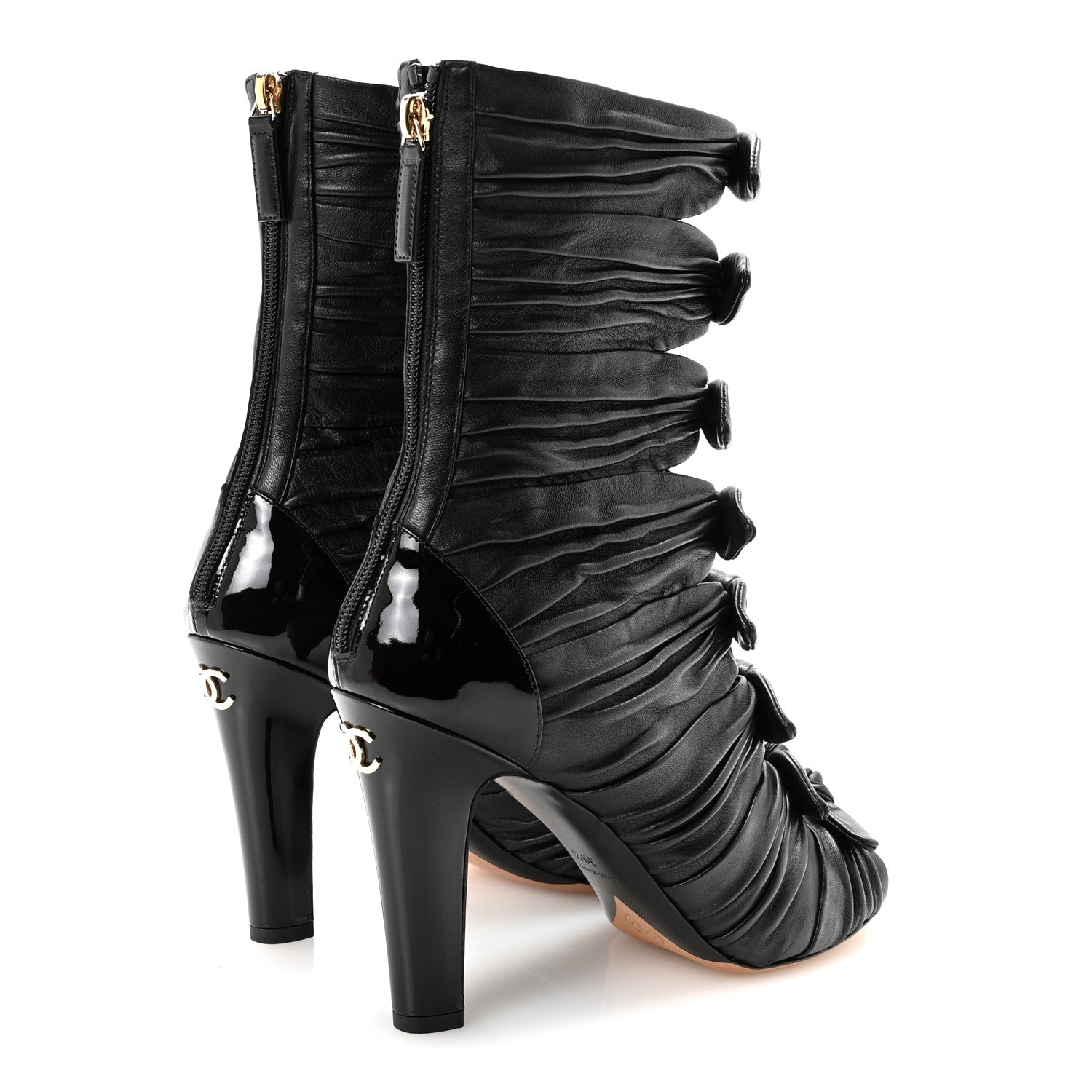 Chanel Lambskin Patent Bows Boots 39.5 Black 5 of 9