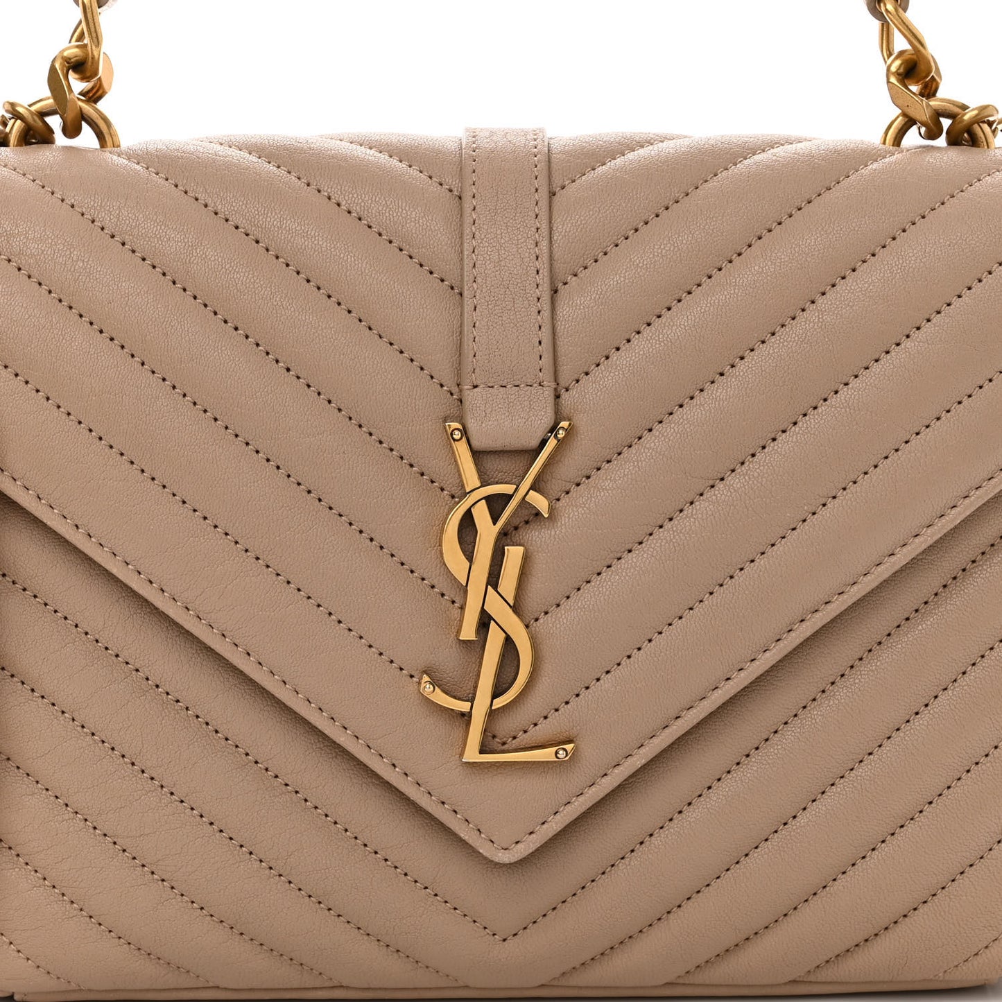 Sheepskin Matelasse Chevron Monogram Medium College Bag Dark Beige