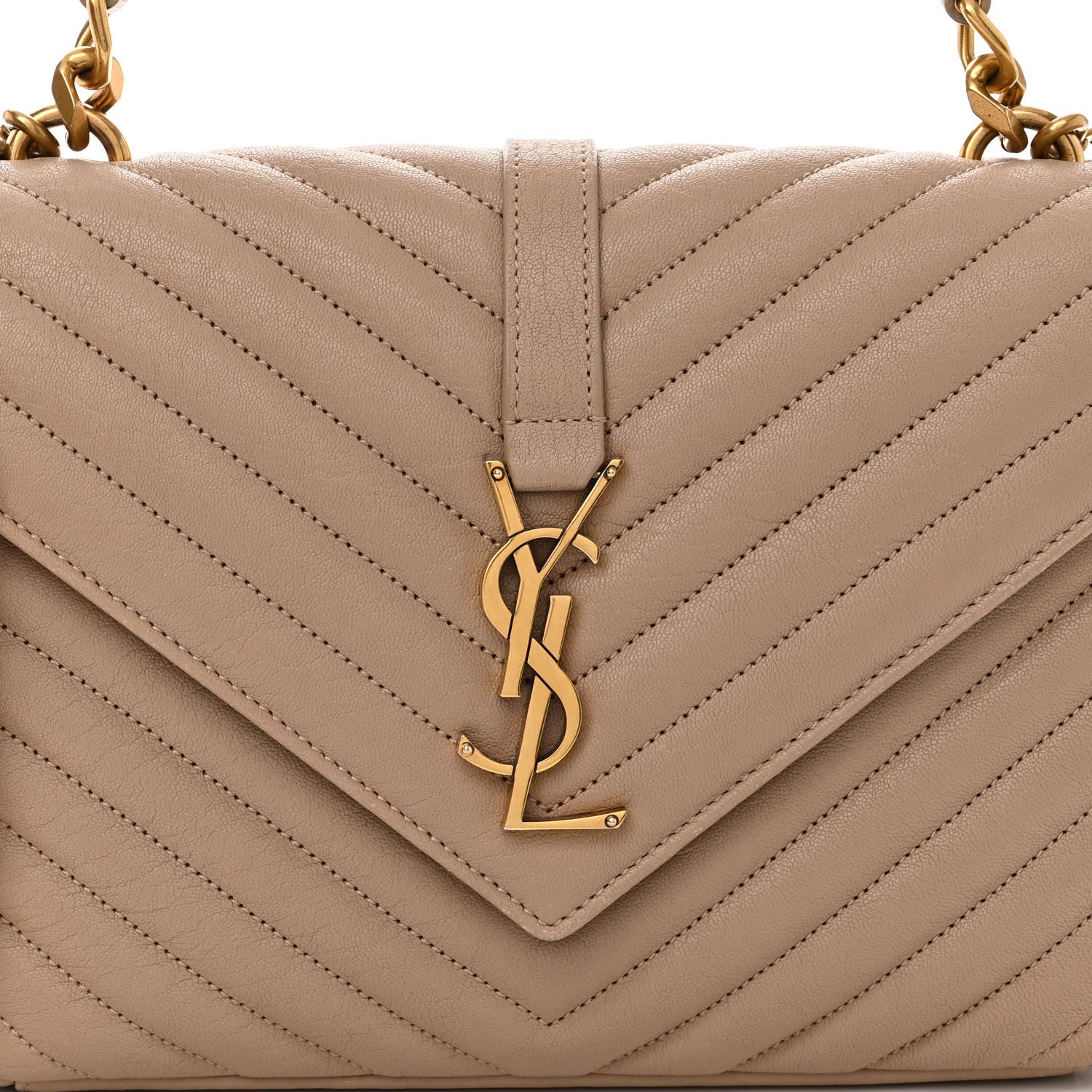 Saint Laurent Sheepskin Matelasse Chevron Monogram Medium College Bag Dark Beige 7 of 9