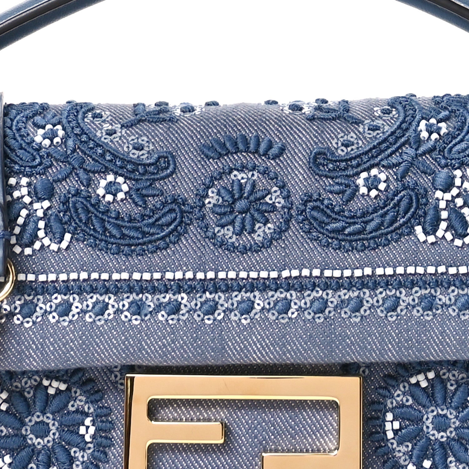 Fendi Denim Embroidered Coral Bandana Mini Baguette Myrtle 8 of 11