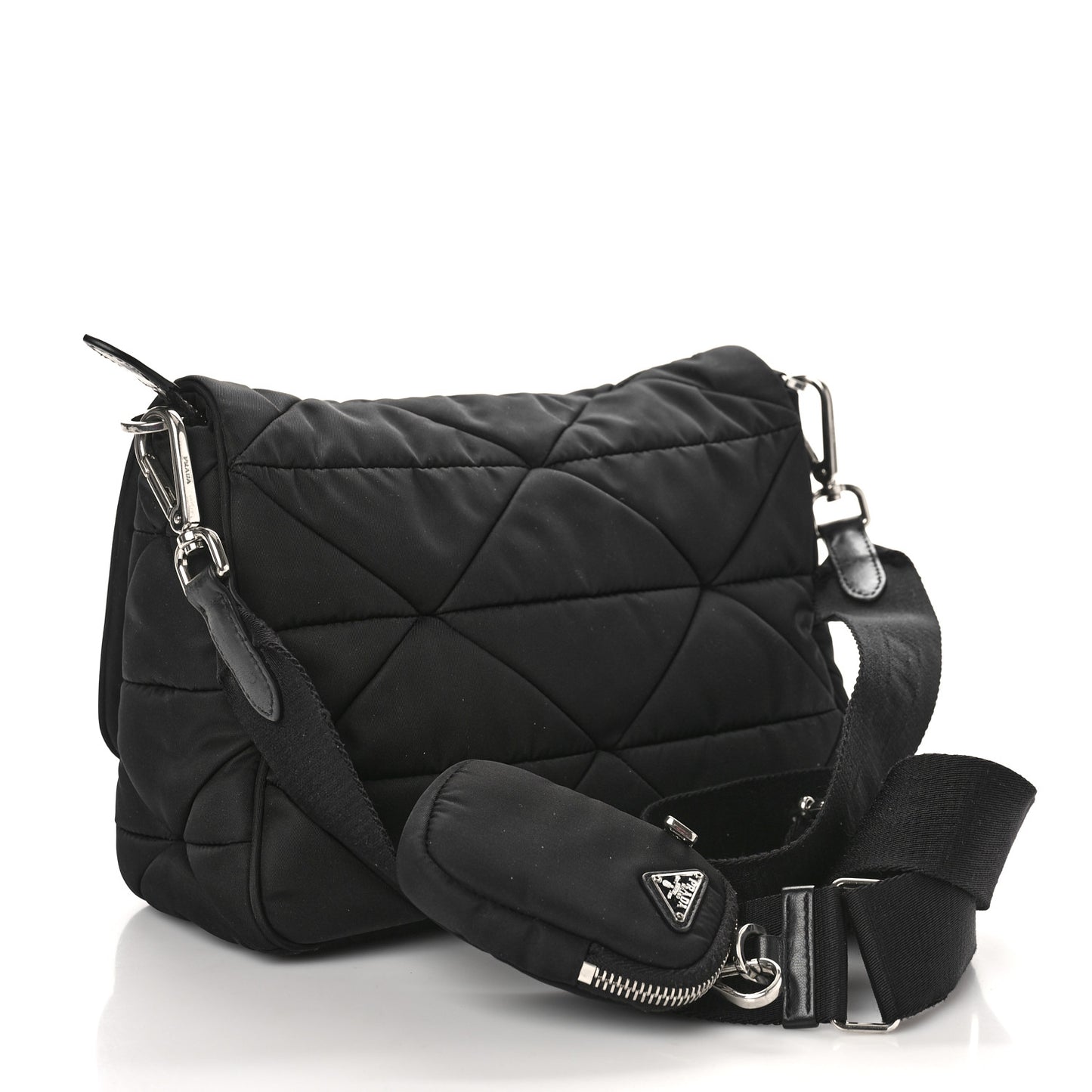 Re-Nylon Quilted Padded Flap Shoulder Bag Black