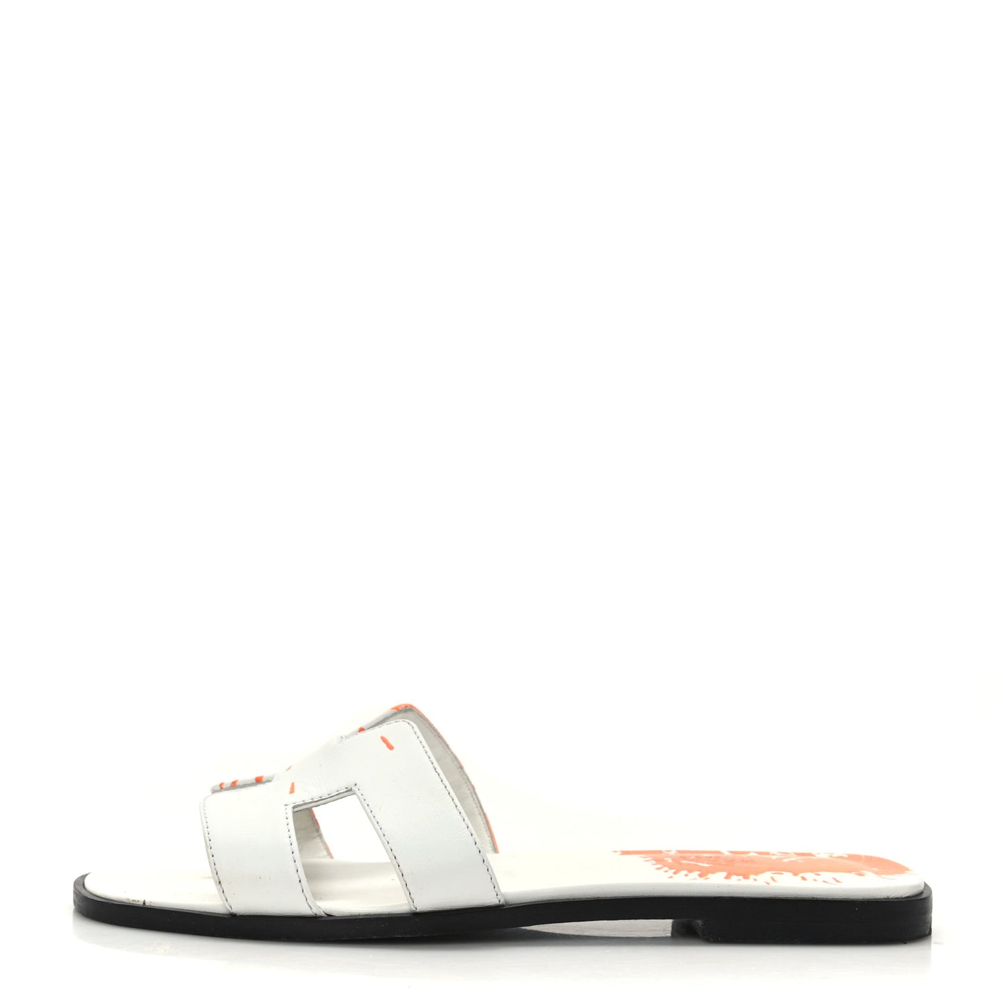 Calfskin Printed Peinture Fraiche Oran Sandals 37 White Orange
