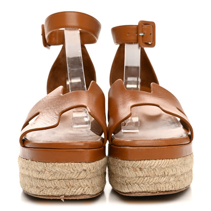Hermes Goatskin Elda Espadrille Wedge Sandals 37 Natural 3 of 13