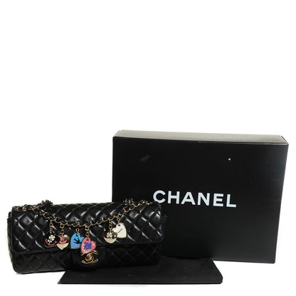Chanel Lambskin Quilted East West Valentine Charms Flap Black 5 of 9