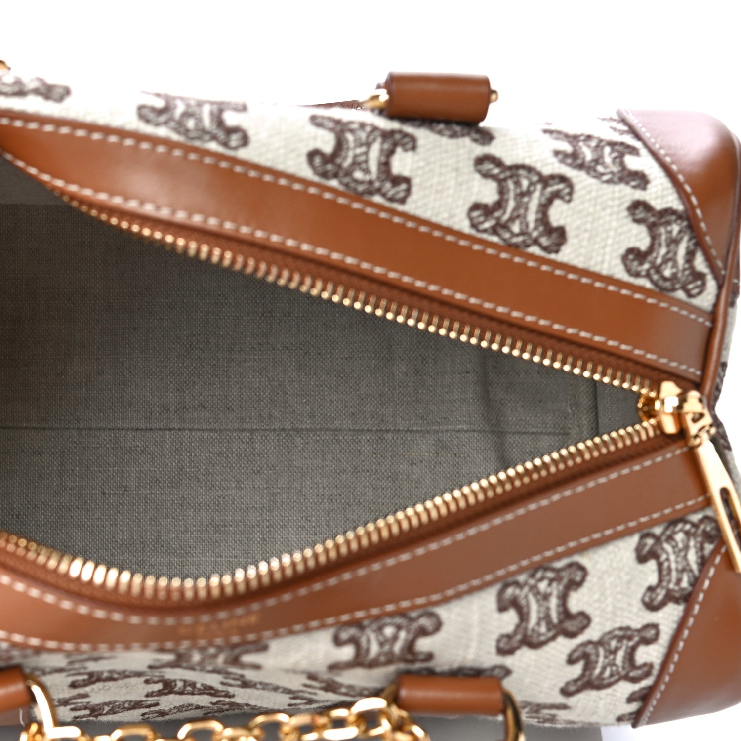 Celine Triomphe Textile Calfskin Small Boston Bag Brown 6 of 12