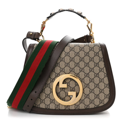 Gucci GG Supreme Monogram Textured Dollar Calfskin Web Medium Blondie Top Handle Shoulder Flap Bag Beige Ebony New Acero 1 of 10