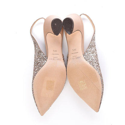 Jimmy Choo Nappa Coarse Glitter Gemma 40 Slingback Pumps 38.5 Ballet Pink 5 of 9