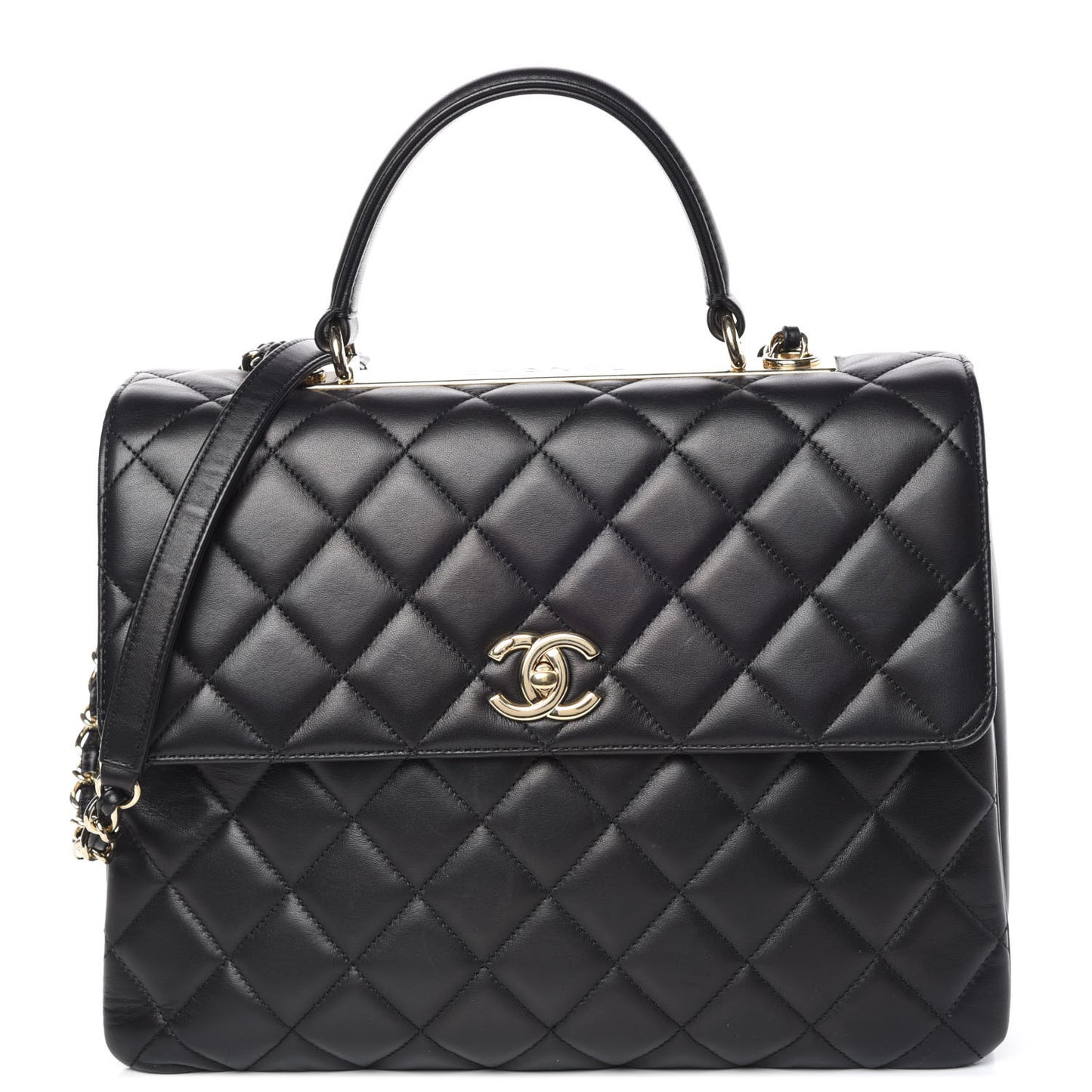 Lambskin Quilted Large Trendy CC Dual Handle Flap Bag Black