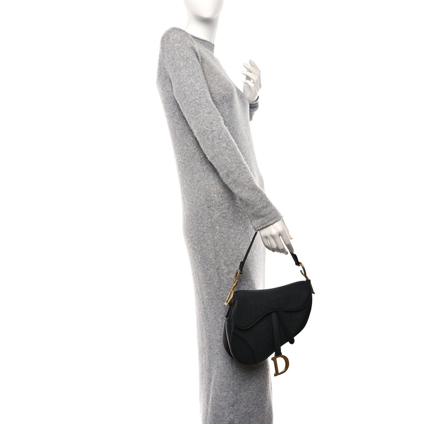 Grained Calfskin Saddle Bag With Strap Black
