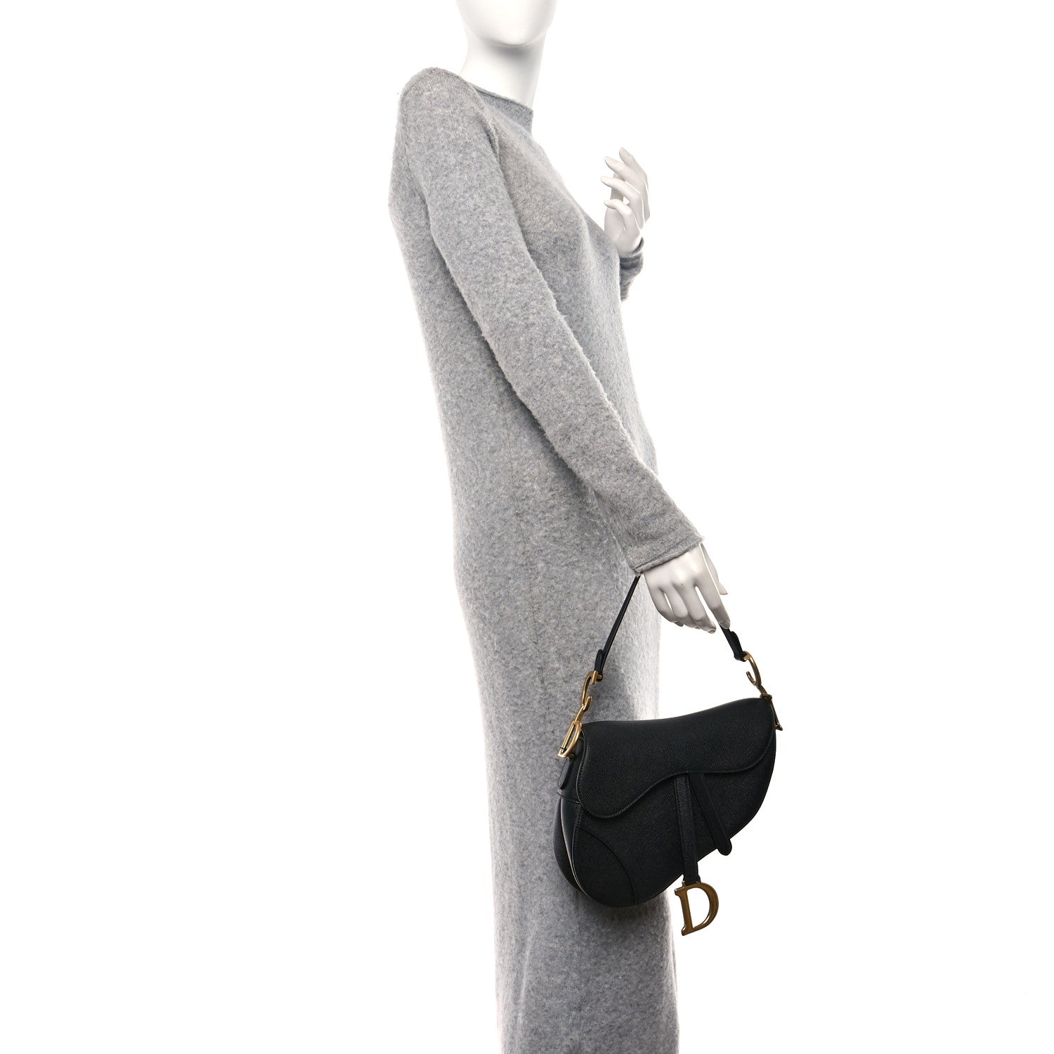 Christian Dior Grained Calfskin Saddle Bag With Strap Black 2 of 13