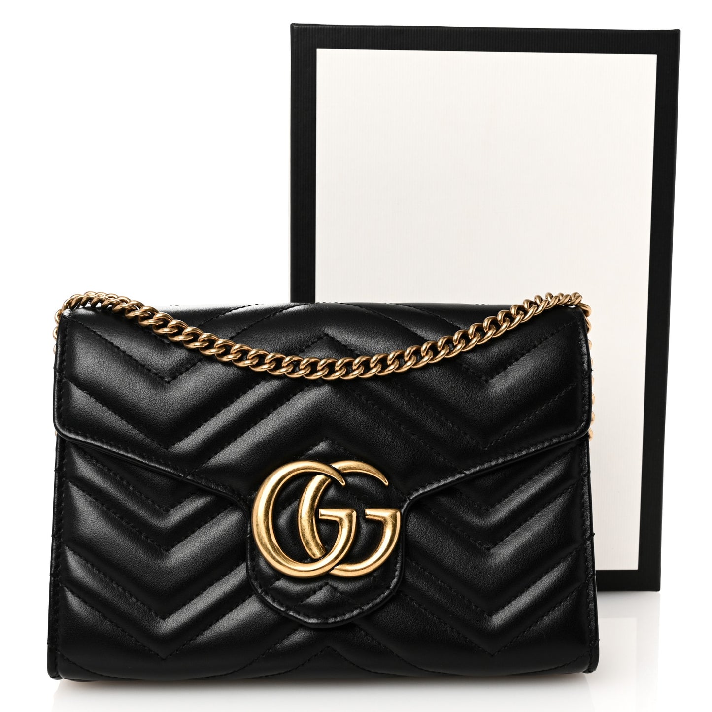 Calfskin Matelasse GG Marmont Chain Wallet Black