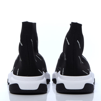 Balenciaga Neoprene Knit Allover Logo Bi-Color Sole Mens Speed Sneakers 42 Black White 4 of 9