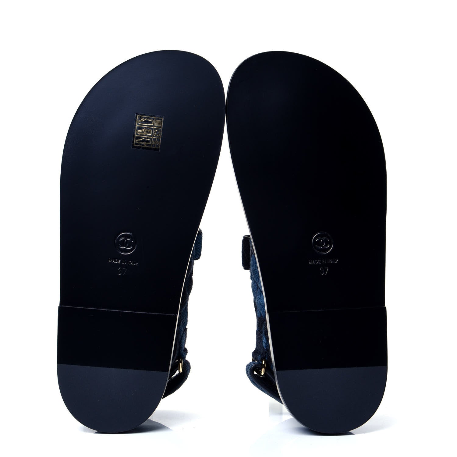 Chanel Denim Velcro Dad Sandals 37 Dark Grey Blue Black 7 of 10