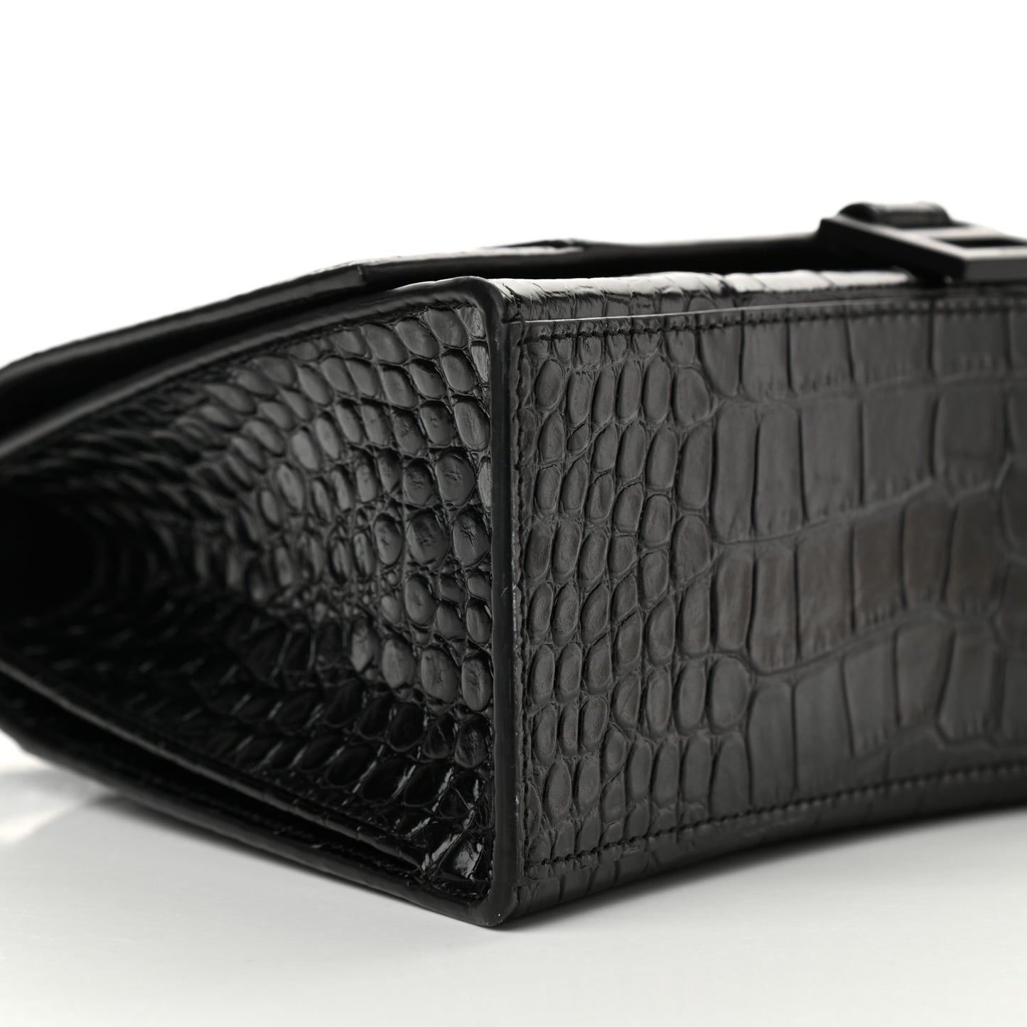 Shiny Calfskin Monochrome Crocodile Embossed Medium Hourglass Top Handle Bag Black